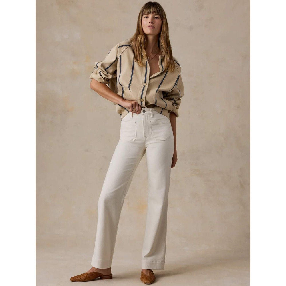 Faherty Stretch Terry Patch Pocket Pants Egret Cream Womens Size 31 Coastal